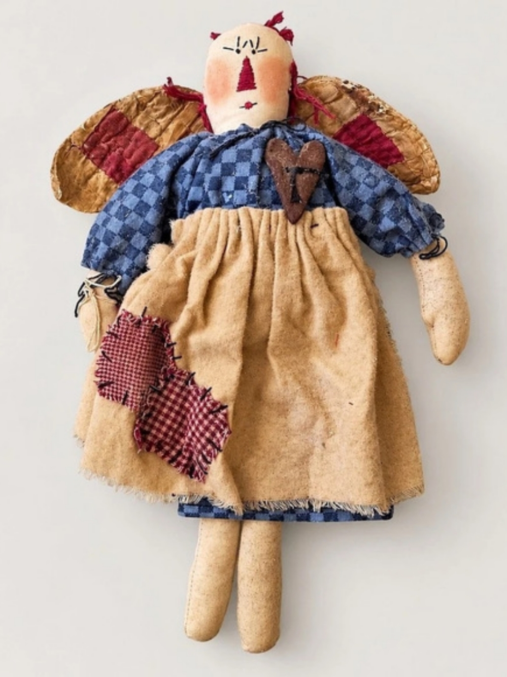 Vintage folk art primitive raggedy ann hanging angel 8 inch